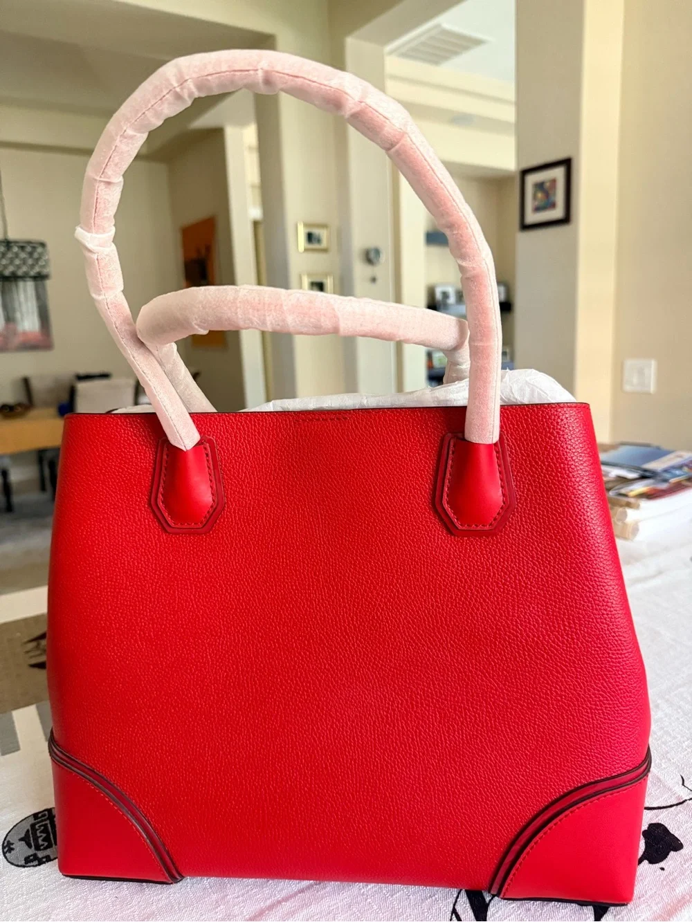 MICHAEL KORS Mercer Gallery center zip leather tote bag in bright red